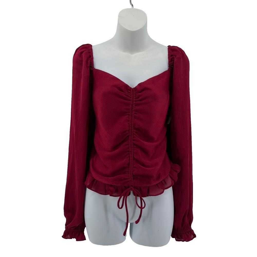 ASTR The Label Blouse Women's Top Love Song Berry Ruched Puff Sleeve Size L
